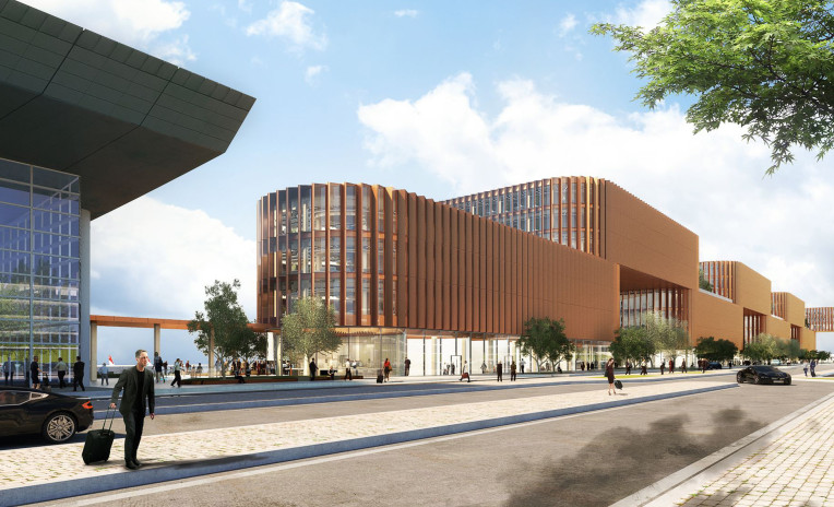 Skypark Business Center Luxembourg rendering showing sustainable timber architecture and mass timber design 