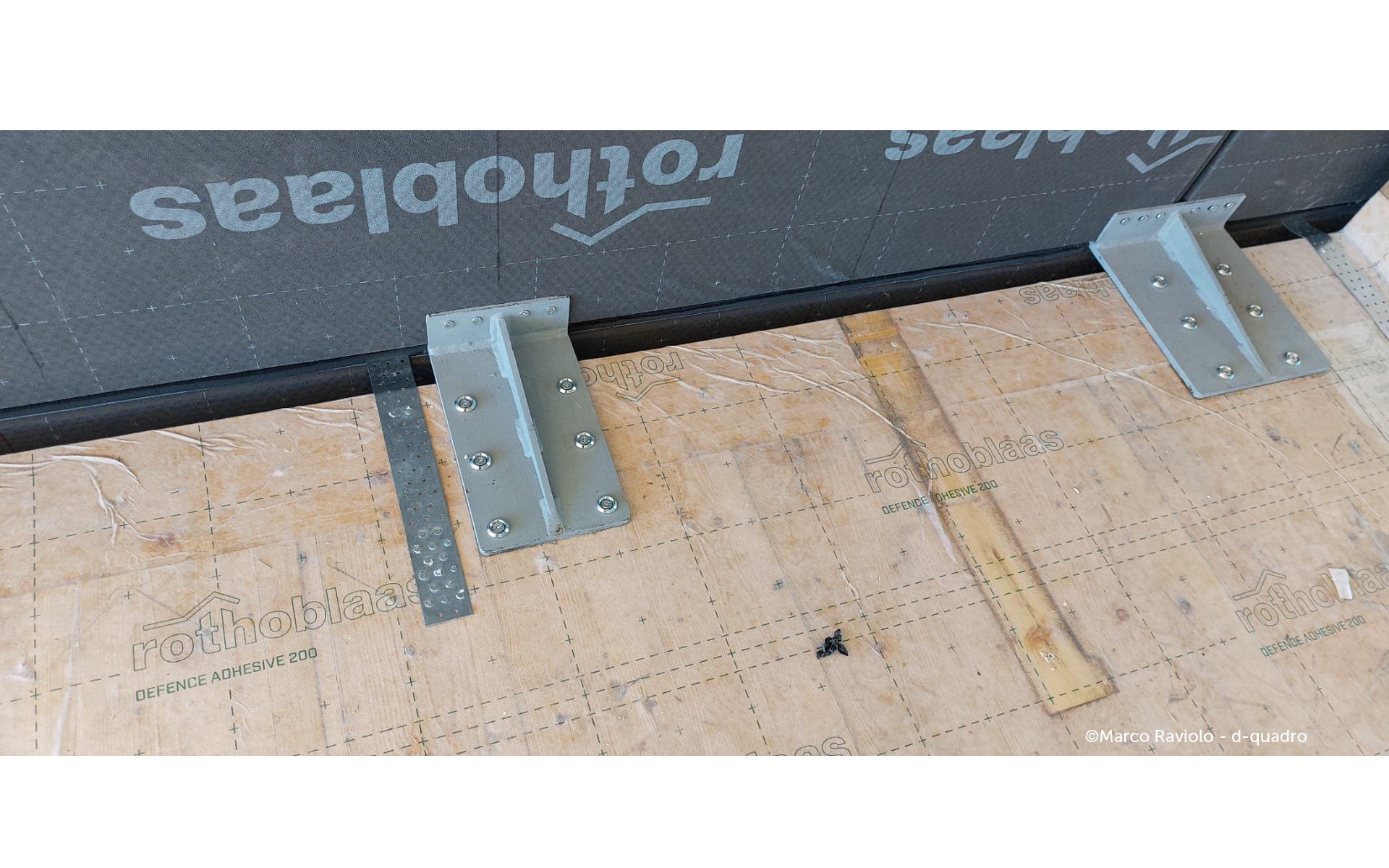 Rothoblaas structural connections and membrane detail in prefabricated timber facade for building retrofit