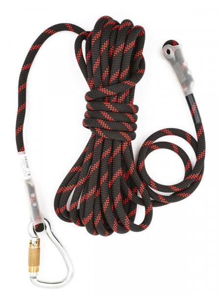 SEMI-STATIC ROPE WITH SEWN ENDS AND AUTOMATIC CARABINER
